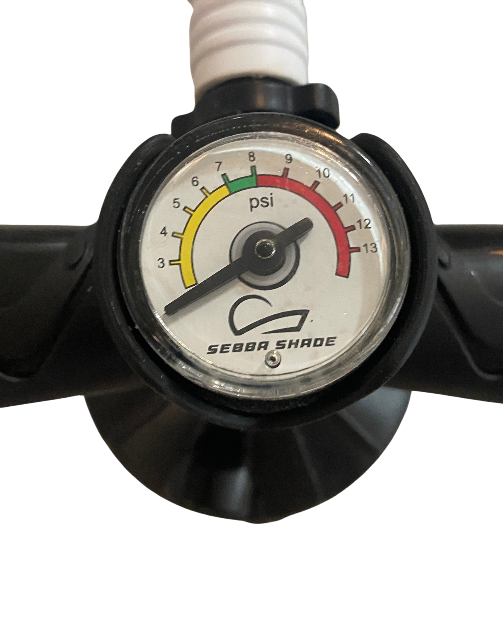 Pressure gauge with Sebba Shade logo on a white background