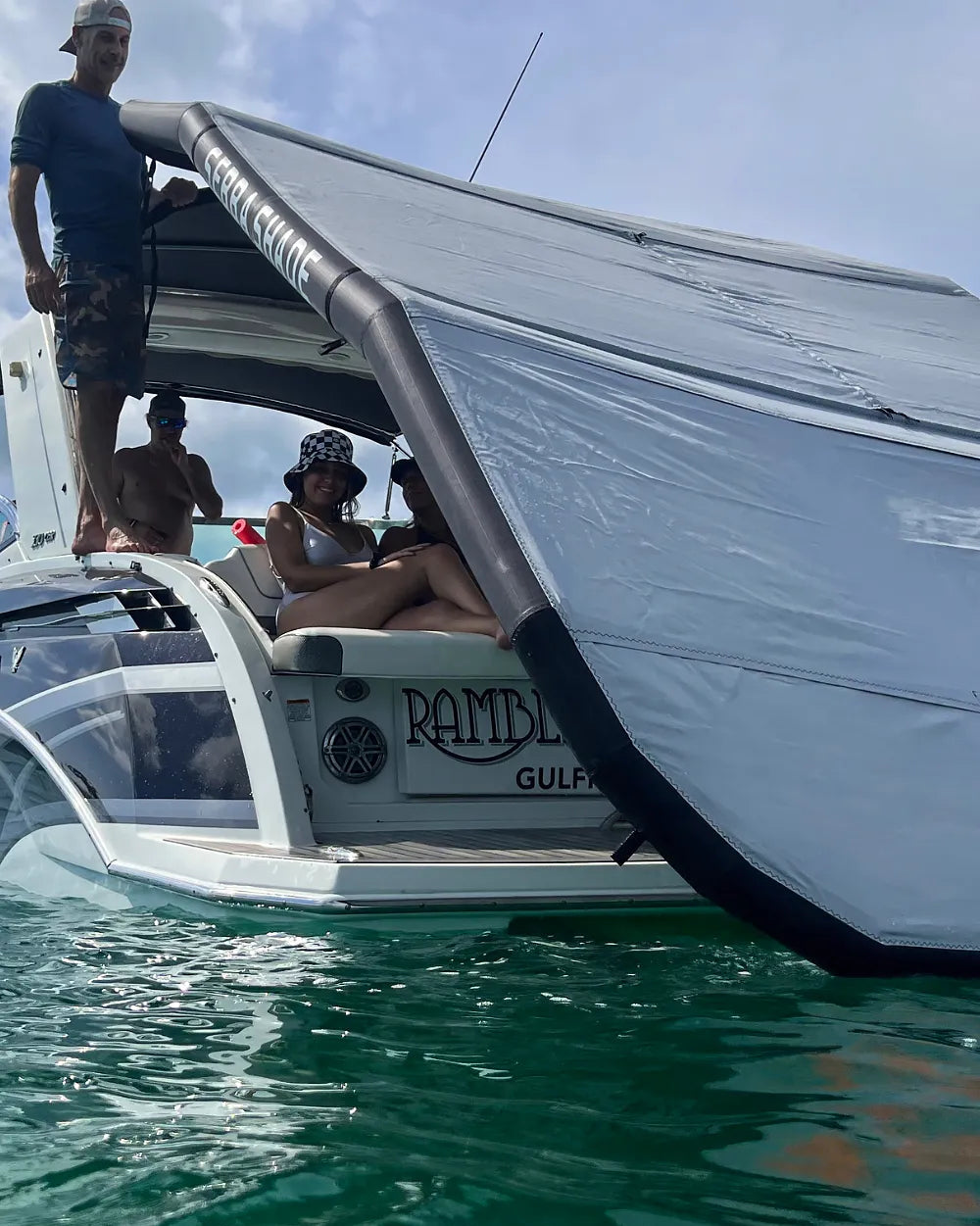 Sebba Shade deployed over the aft deck, providing Mach-Shield™ 45 radiation isolation for the cockpit.