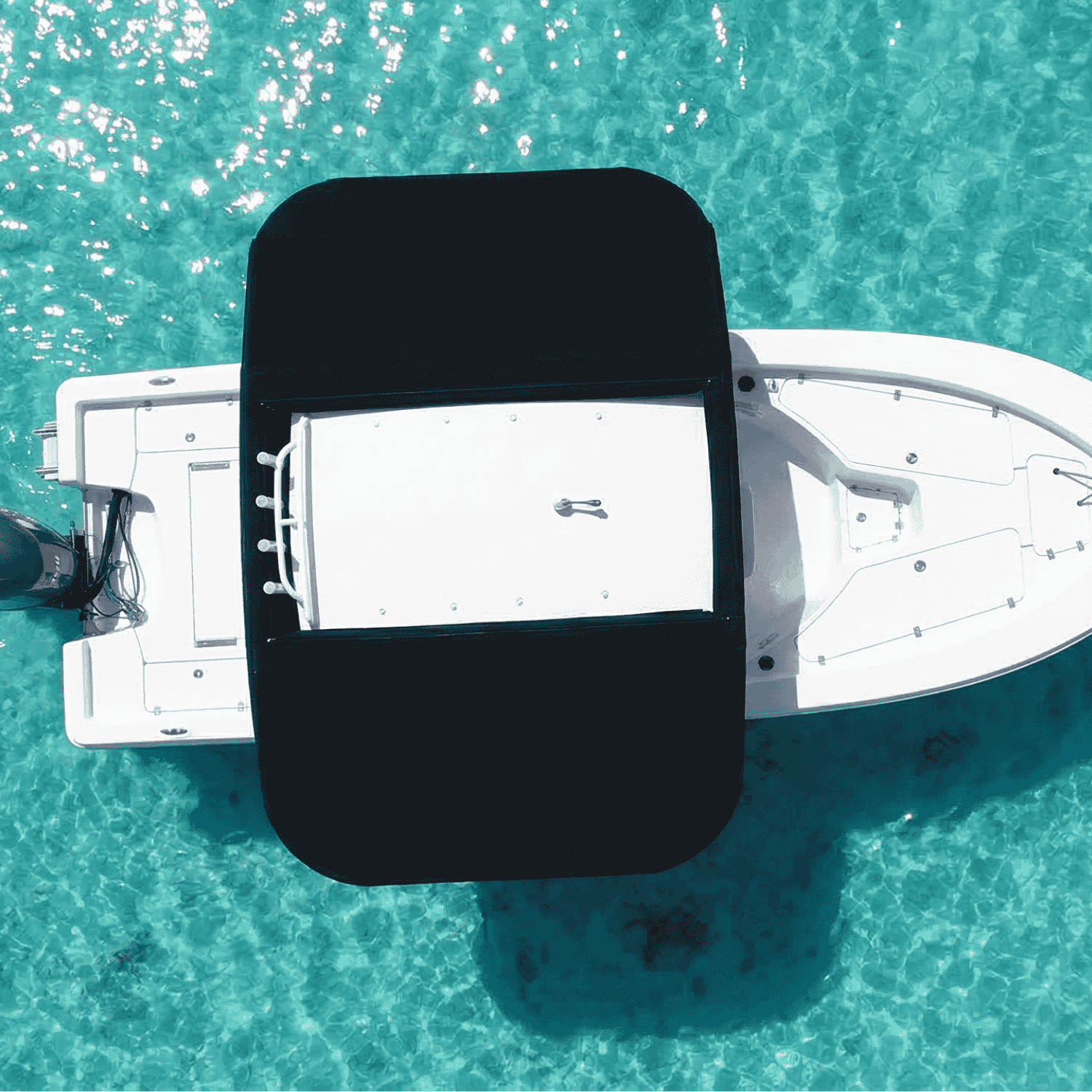 Sebba Shade on 24 ft boat with the center section zipped open