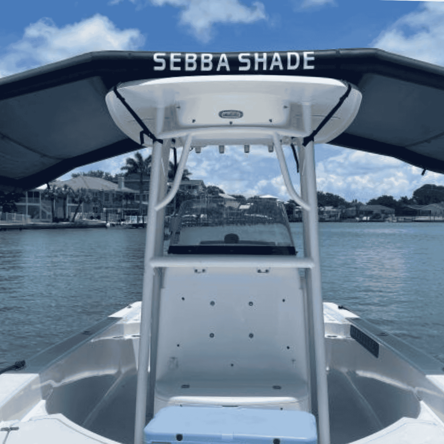 Blue Sebba Shade 8x12 on center console boat