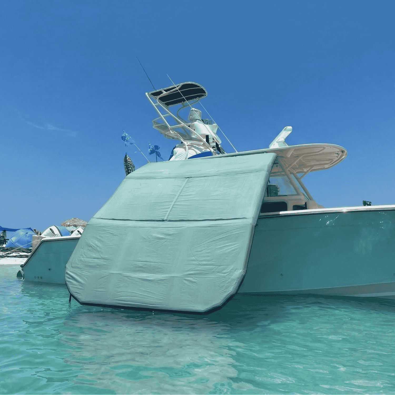 Seafoam Sebba Shade 8x12 in swim position at anchor