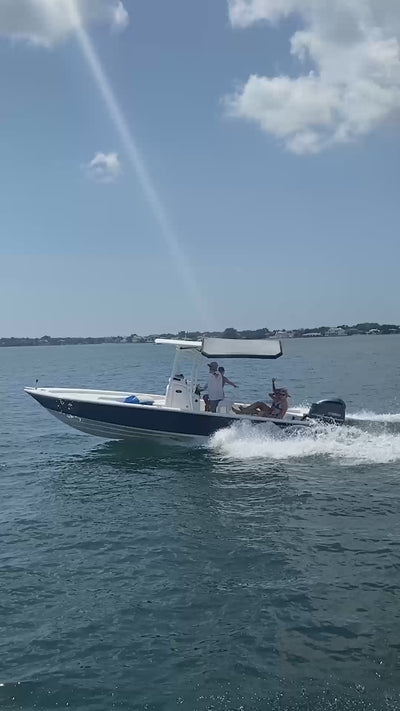 Cinematic 16-second loop of the Sebba Shade 6x9 inflatable boat canopy. Demonstrating 60 square feet of multidirectional sun protection, 45 mph high-speed stability, and the ability to use the rigid air-frame as a floatie. Ideal for center consoles, family cruisers, and jetboats.
